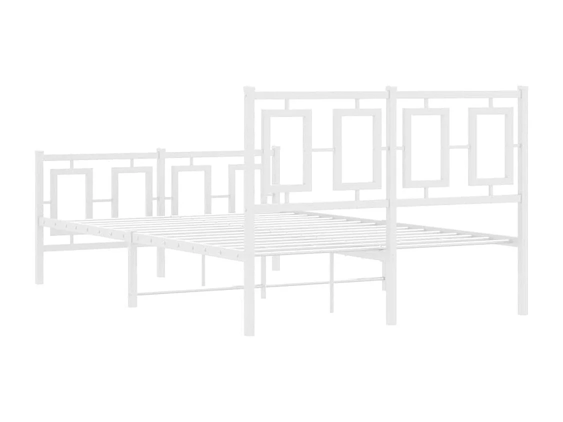 Cadre de lit métal sans matelas et pied de lit blanc 120x190 cm