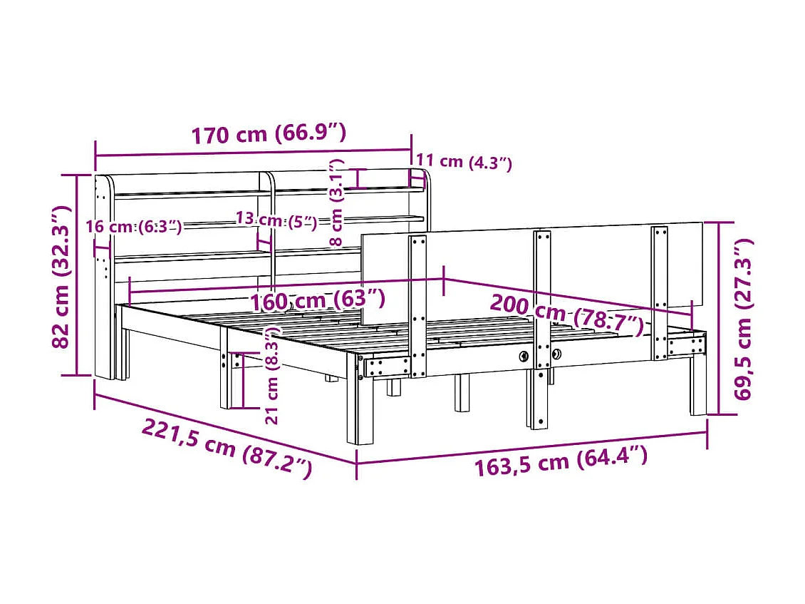 Bettgestell ohne Matratze Dunkelbraun 160x200 cm Stoff