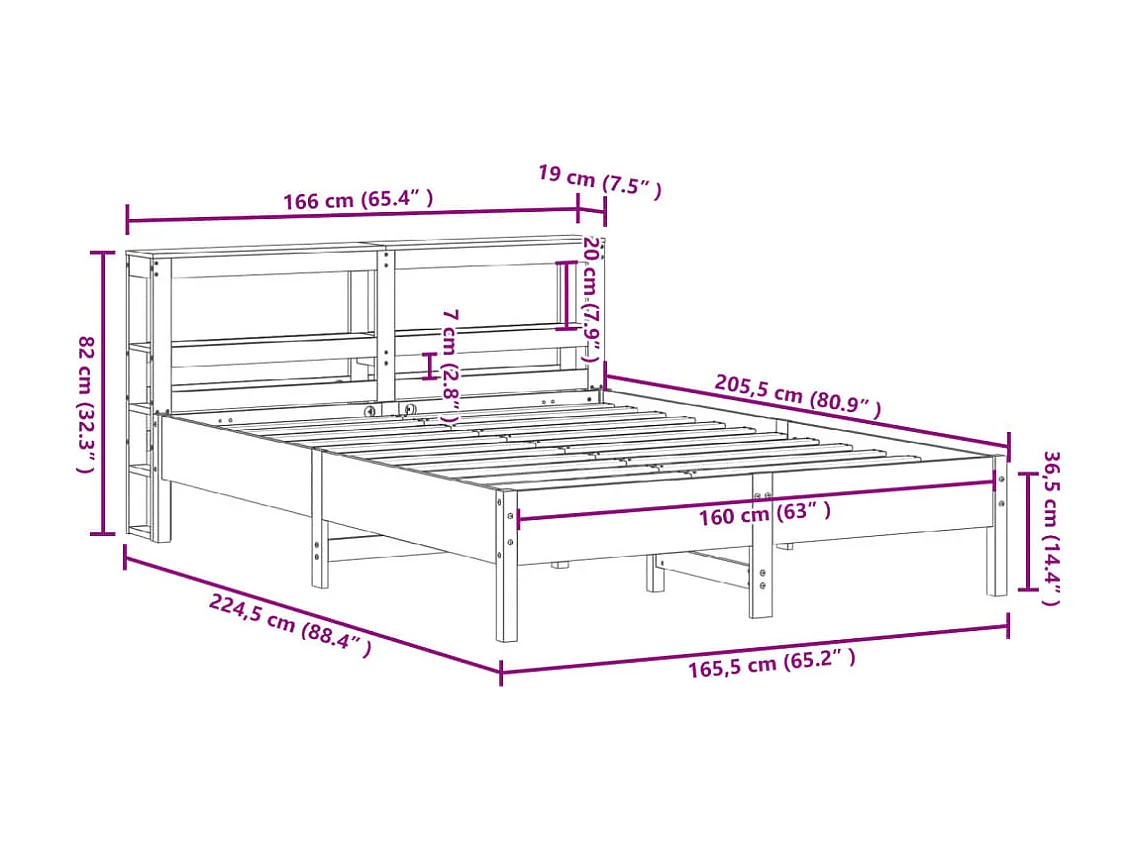Letto senza Materasso 160x200 cm in Legno Massello di Pino
