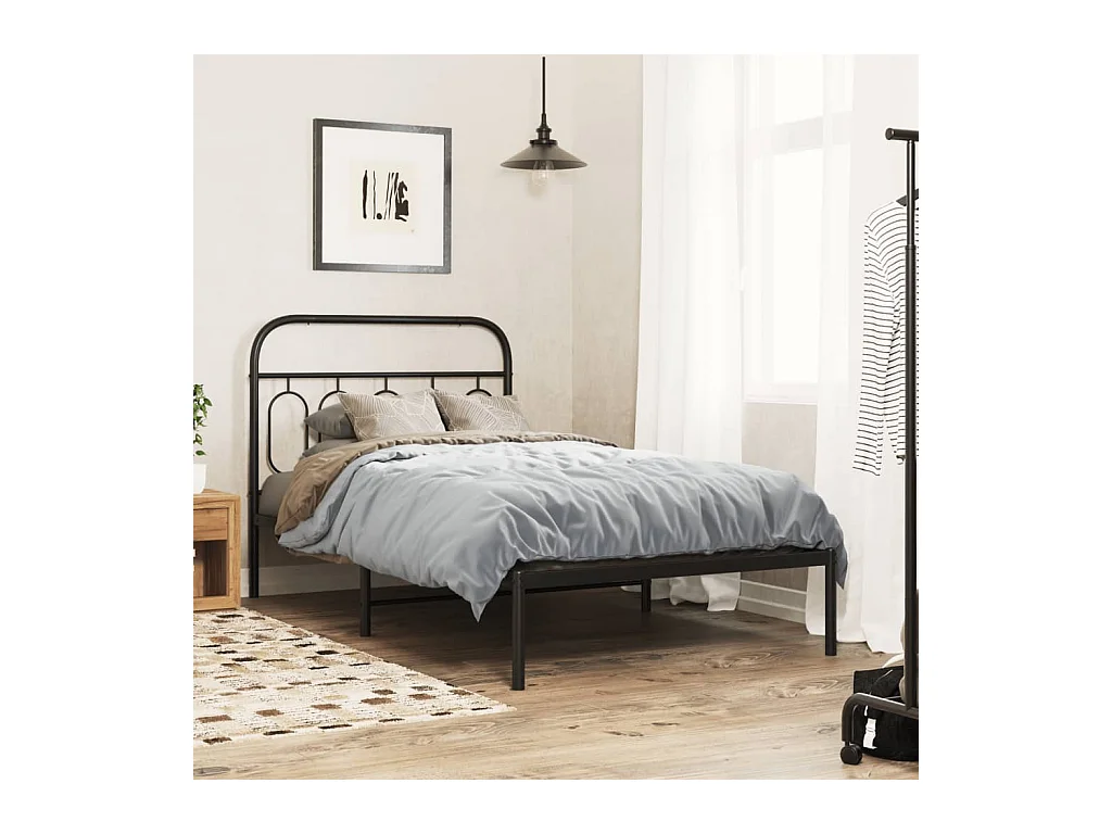 Bedframe met hoofdbord metaal zwart 100x190 cm