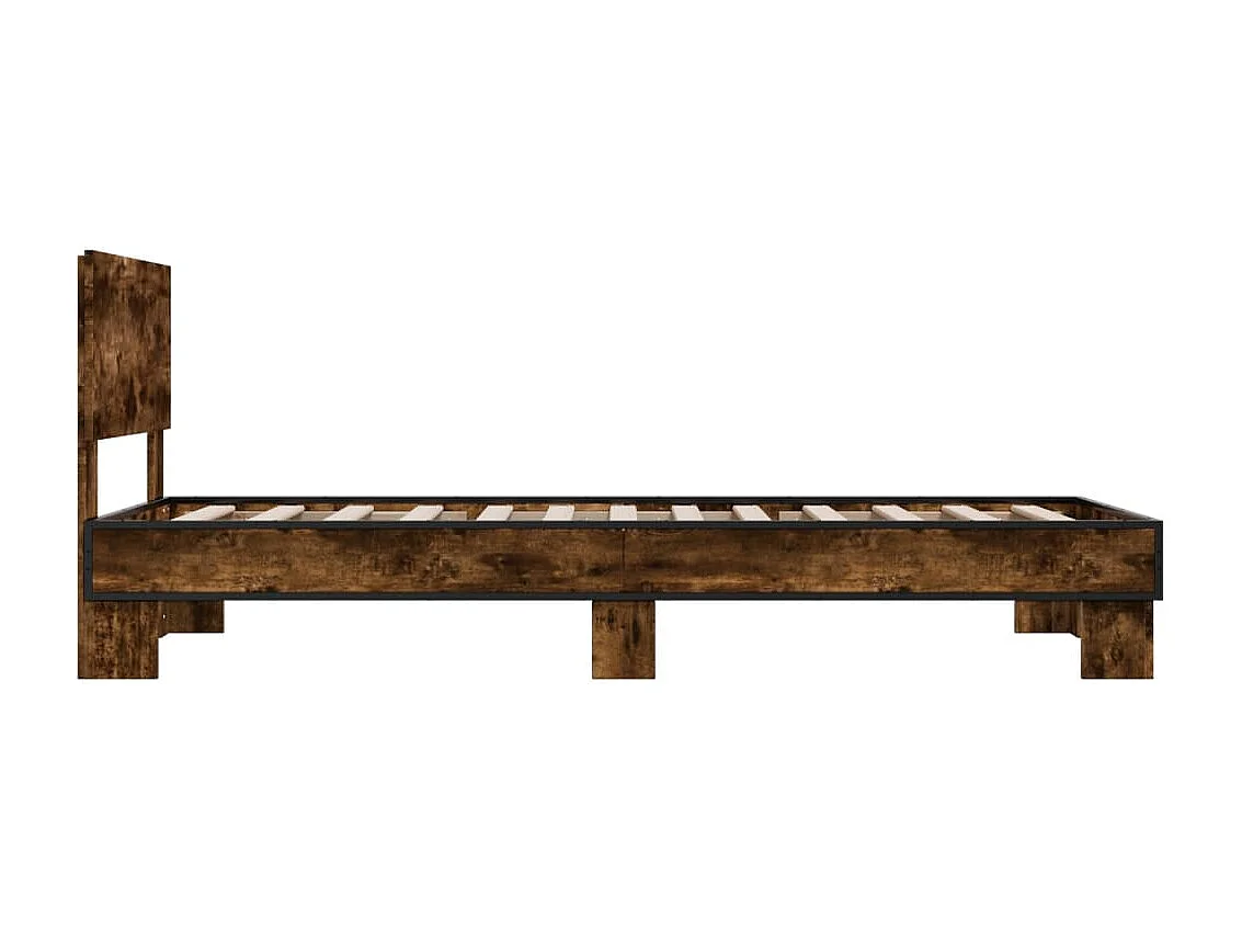 Bedframe bewerkt hout en metaal gerookt eikenkleurig 75x190 cm