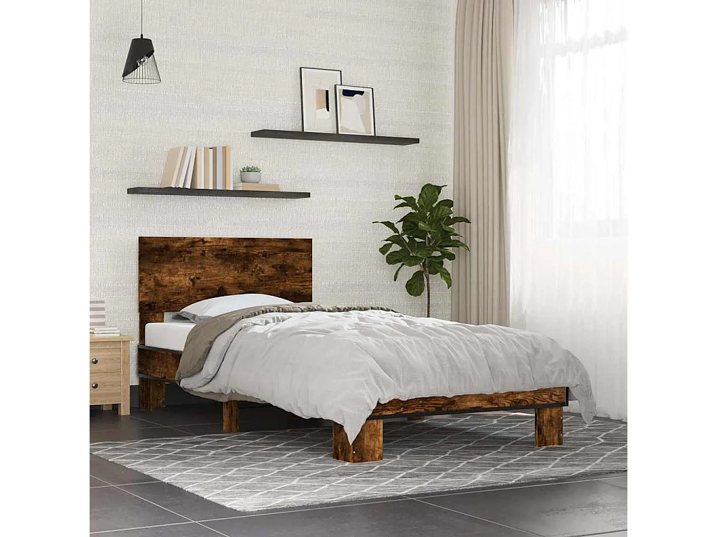 Cadre de lit sans matelas chêne fumé 75x190 cm