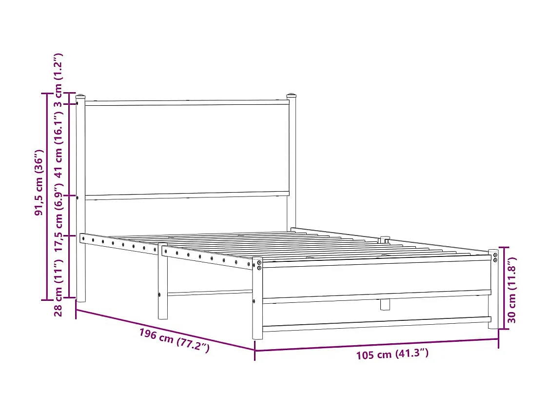 Metallbett ohne Matratze Sonoma-Eiche 100x190 cm