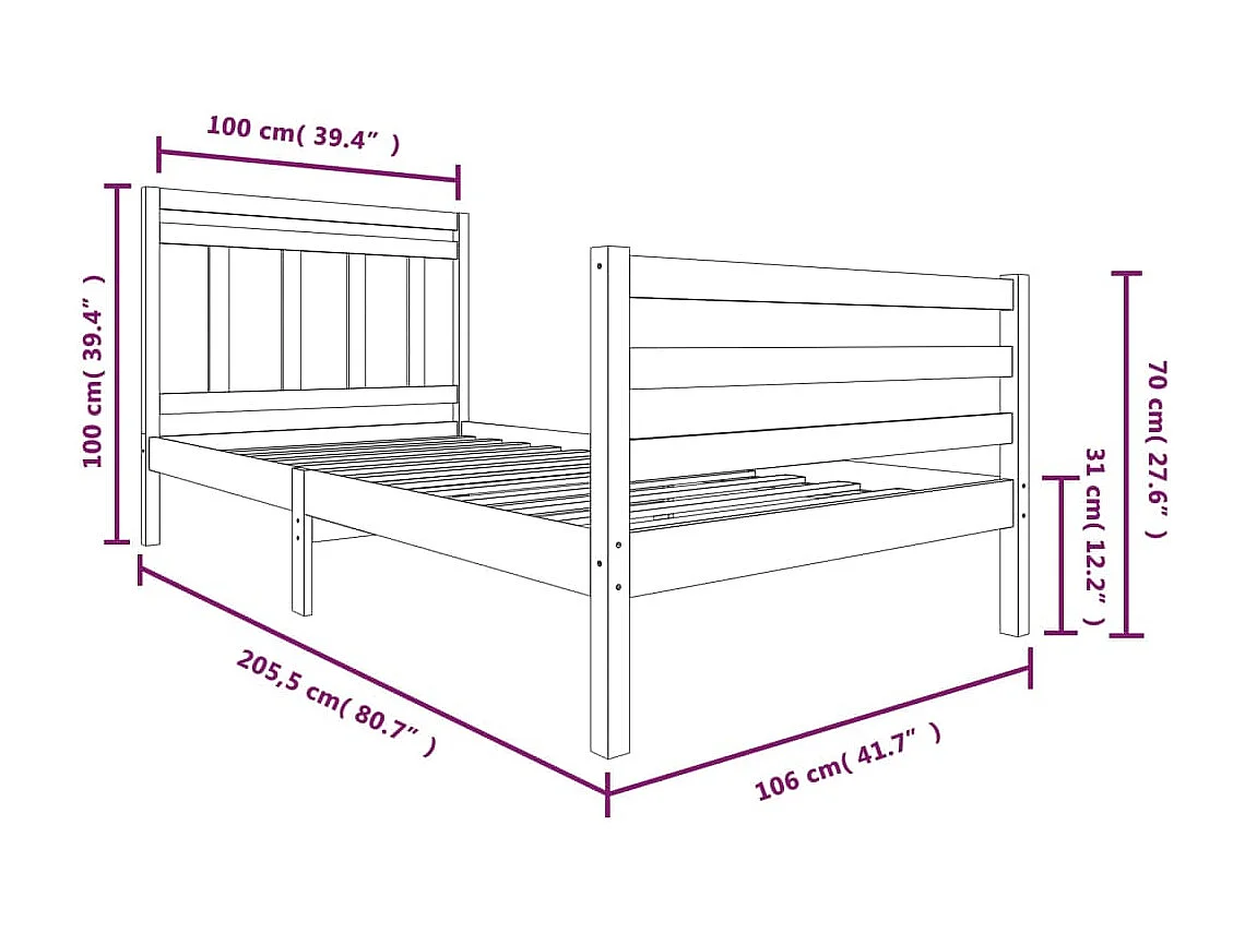 Estrutura de cama 100x200 cm madeira maciça branco
