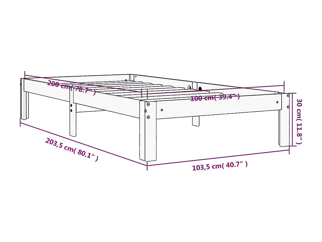 Cadre de lit sans matelas cire marron 100x200cm bois pin massif