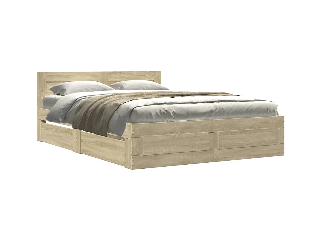 Cadre de lit et tête de lit sans matelas chêne sonoma 120x190cm