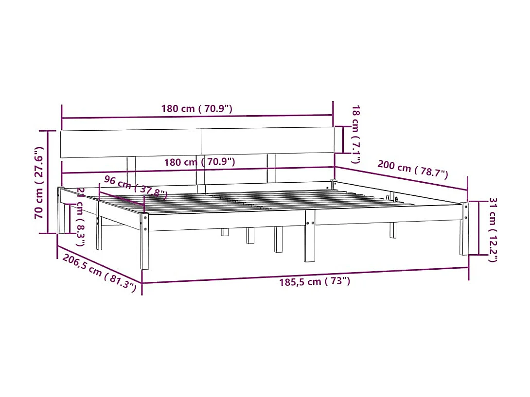 Bedframe massief grenenhout zwart 180x200 cm UK Super King