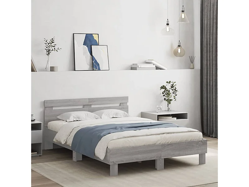 Cama con cabecero madera de ingeniería gris Sonoma 135x190 cm