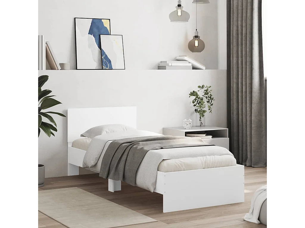 Cadre de lit sans matelas avec tête de lit blanc 90x200 cm