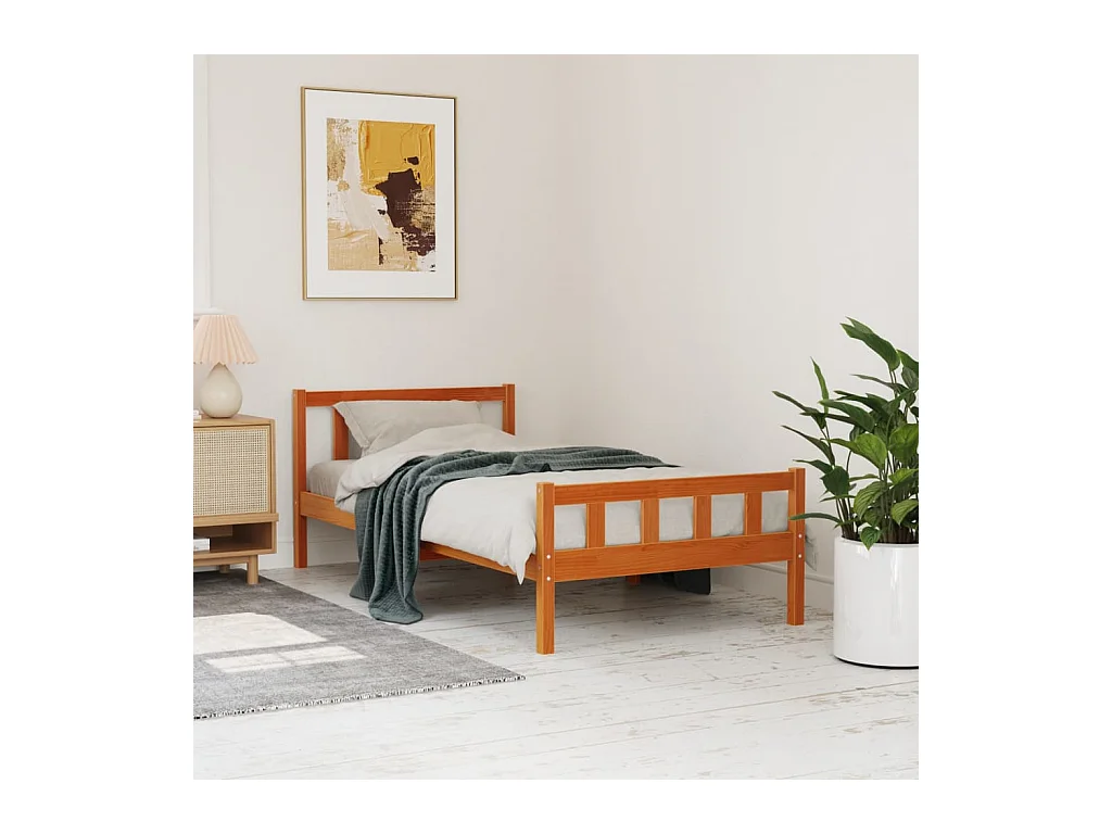Bedframe zonder matras massief grenenhout wasbruin 75x190 cm