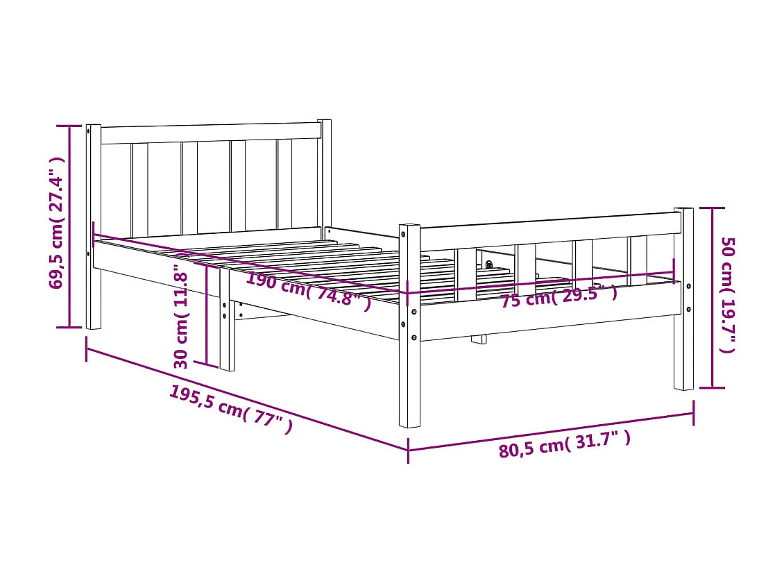 Letto senza Materasso Marrone Cera 75x190 cm in Legno di Pino