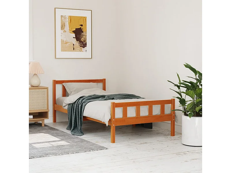 Cadre de lit sans matelas cire marron 75x190 cm bois pin massif