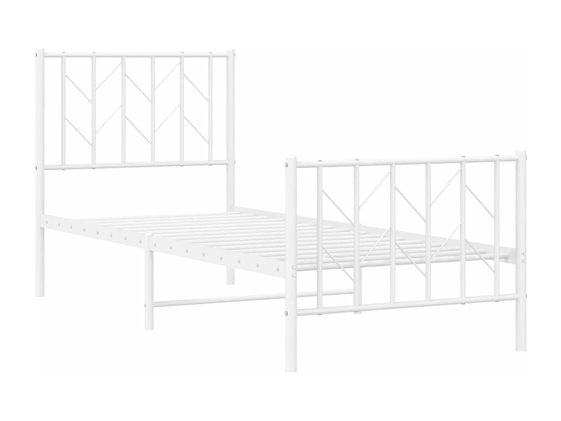 Cadre de lit métal sans matelas avec pied de lit blanc 75x190cm
