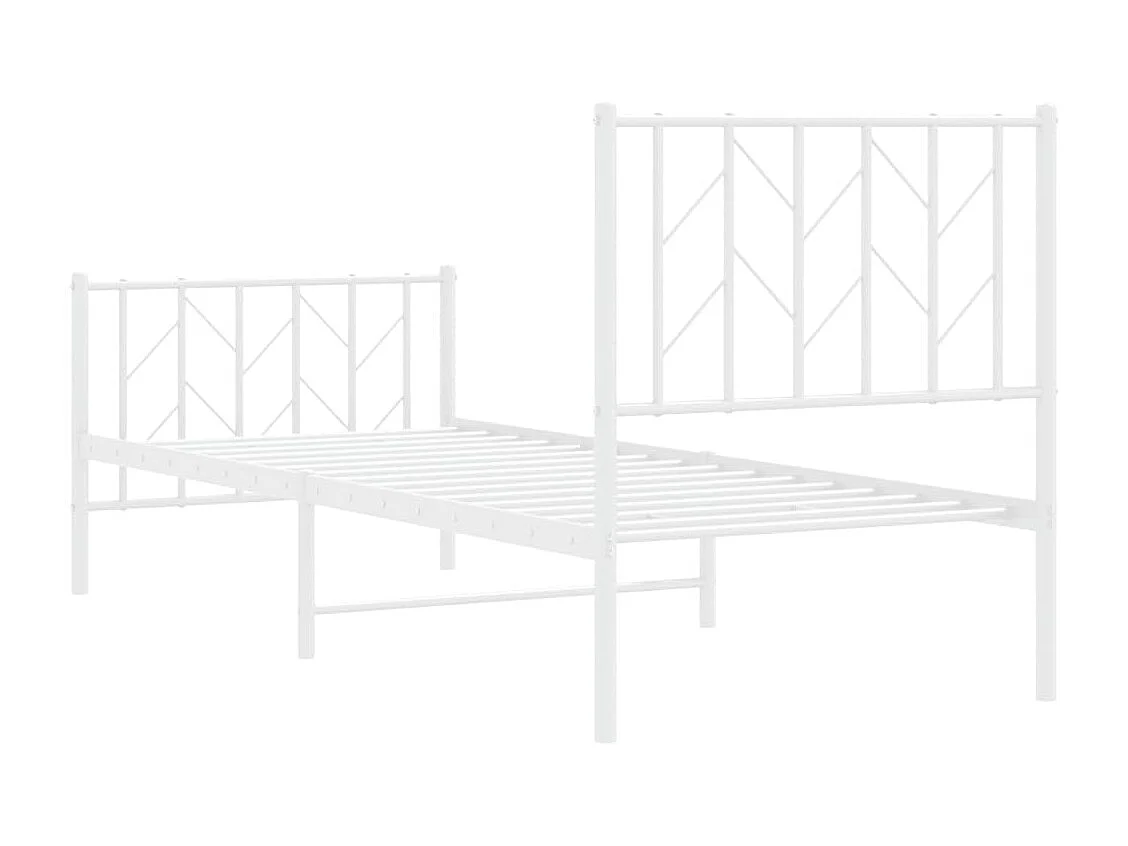Cadre de lit métal sans matelas avec pied de lit blanc 75x190cm