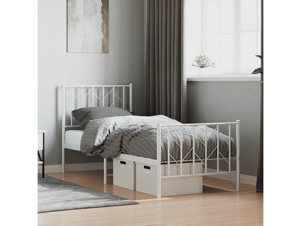 Bedframe met hoofd- en voeteneinde metaal wit 75x190 cm