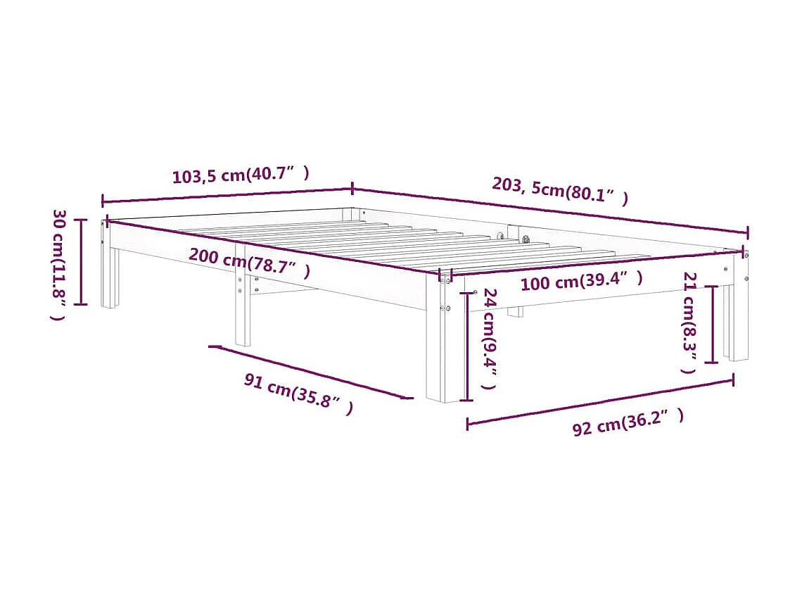 Estructura de cama sin colchón madera maciza de pino 100x200 cm