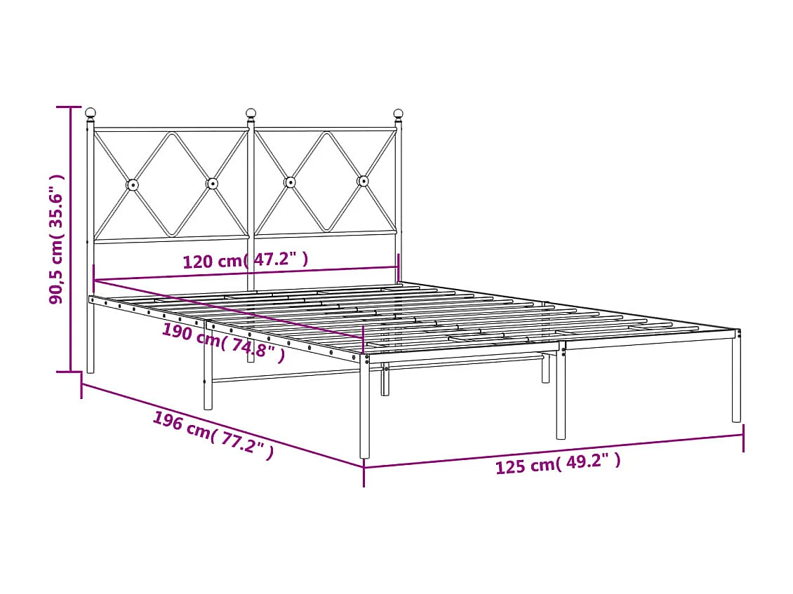 Estrutura de cama com cabeceira 120x190 cm metal branco