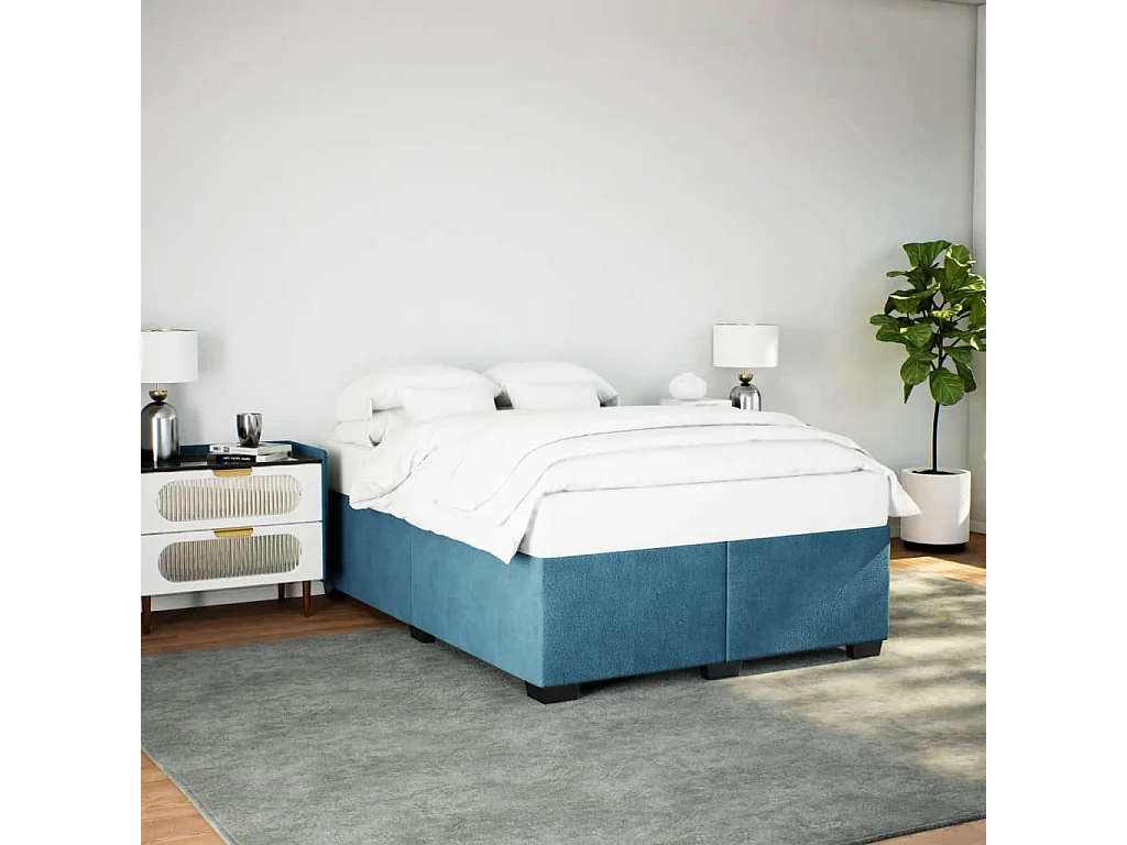 Cadre de lit sans matelas bleu 140x200 cm velours