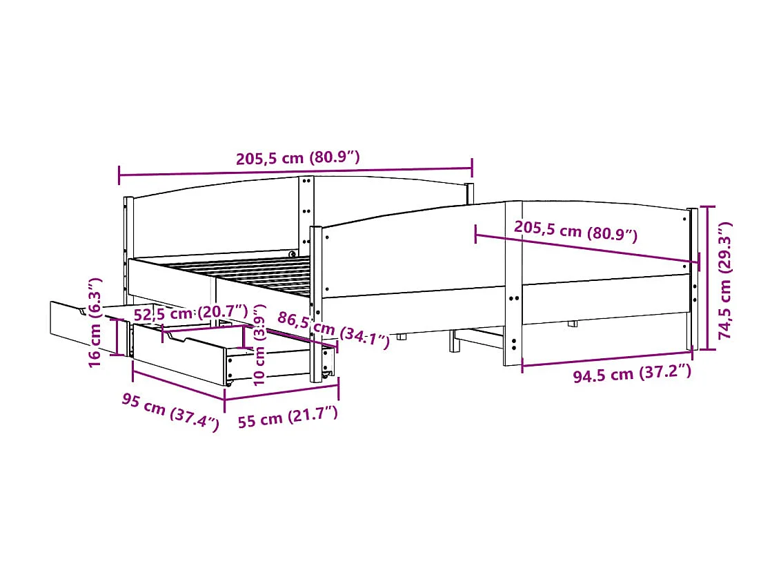 Letto senza Materasso Marrone Cera 200x200 cm in Legno di Pino
