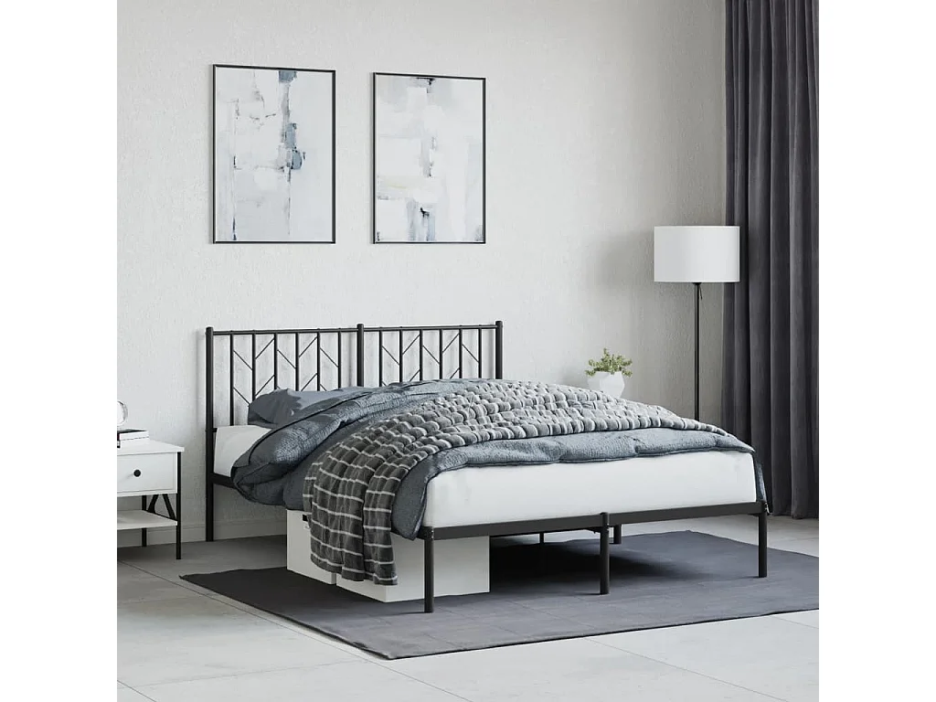 Cadre de lit métal sans matelas avec tête de lit noir 135x190cm