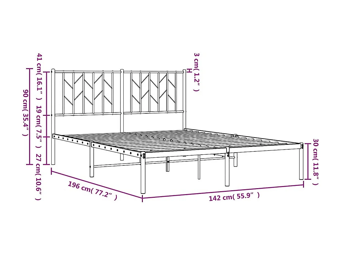 Cadre de lit métal sans matelas avec tête de lit noir 135x190cm