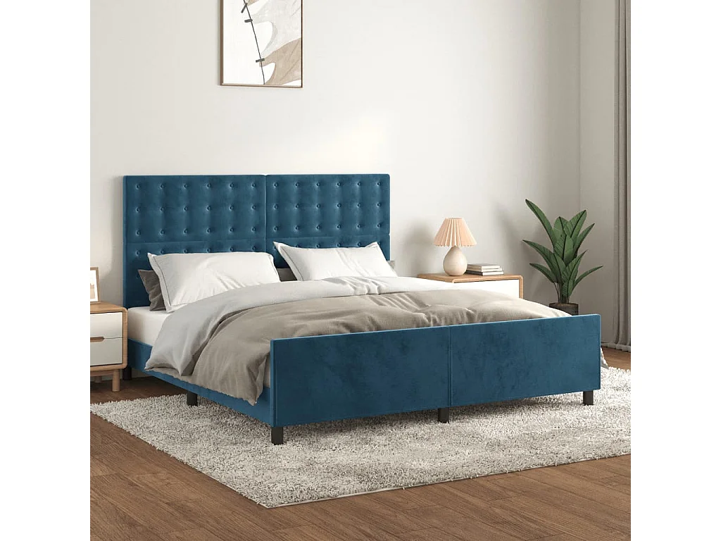 Cadre de lit sans matelas bleu foncé velours