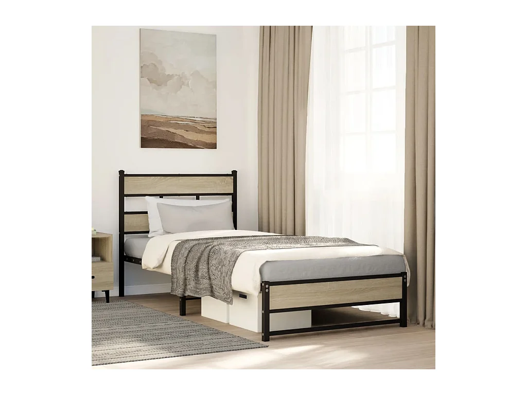 Cadre de lit en métal sans matelas chêne sonoma 75x190 cm