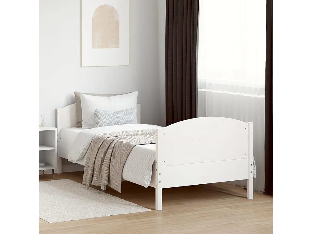 Cama sem colchão 75x190 cm madeira de pinho maciça branco