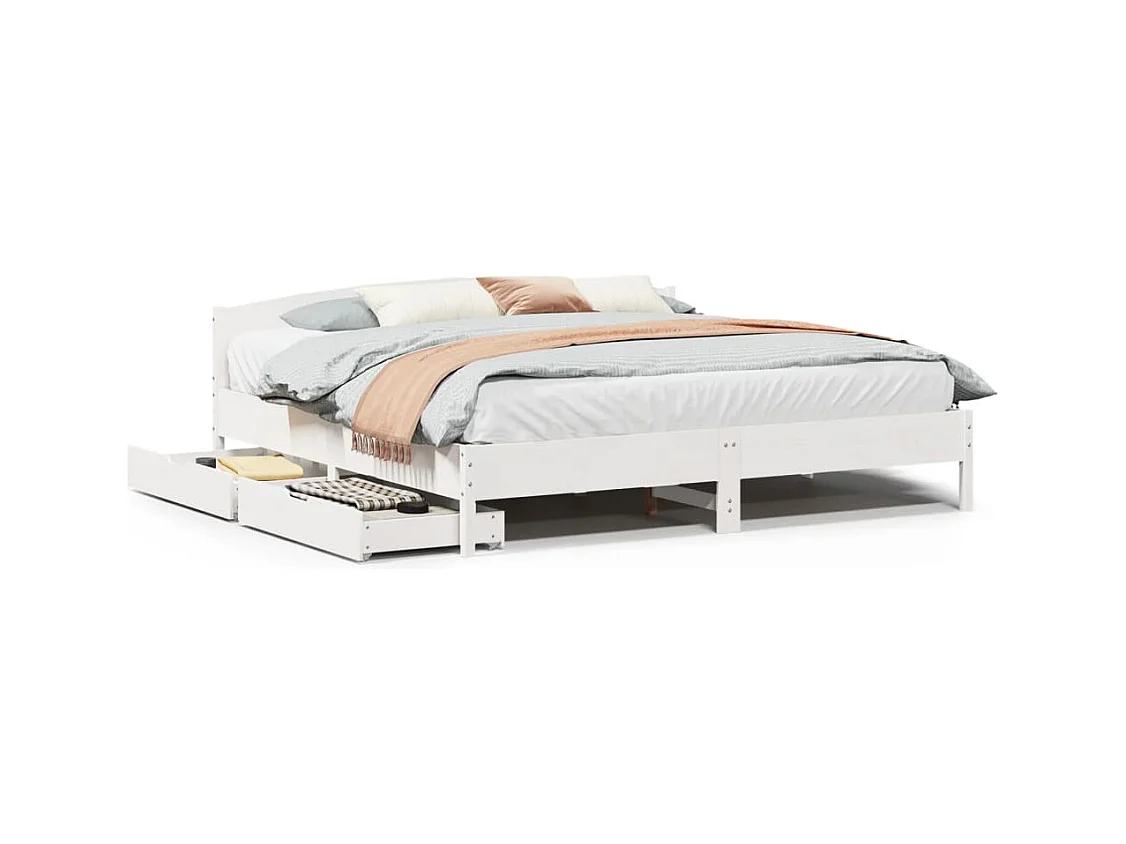 Bedframe zonder matras massief grenenhout wit 180x200 cm