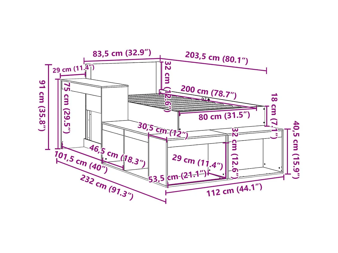 Giroletto senza Materasso Bianco 80x200 cm Legno Massello Pino