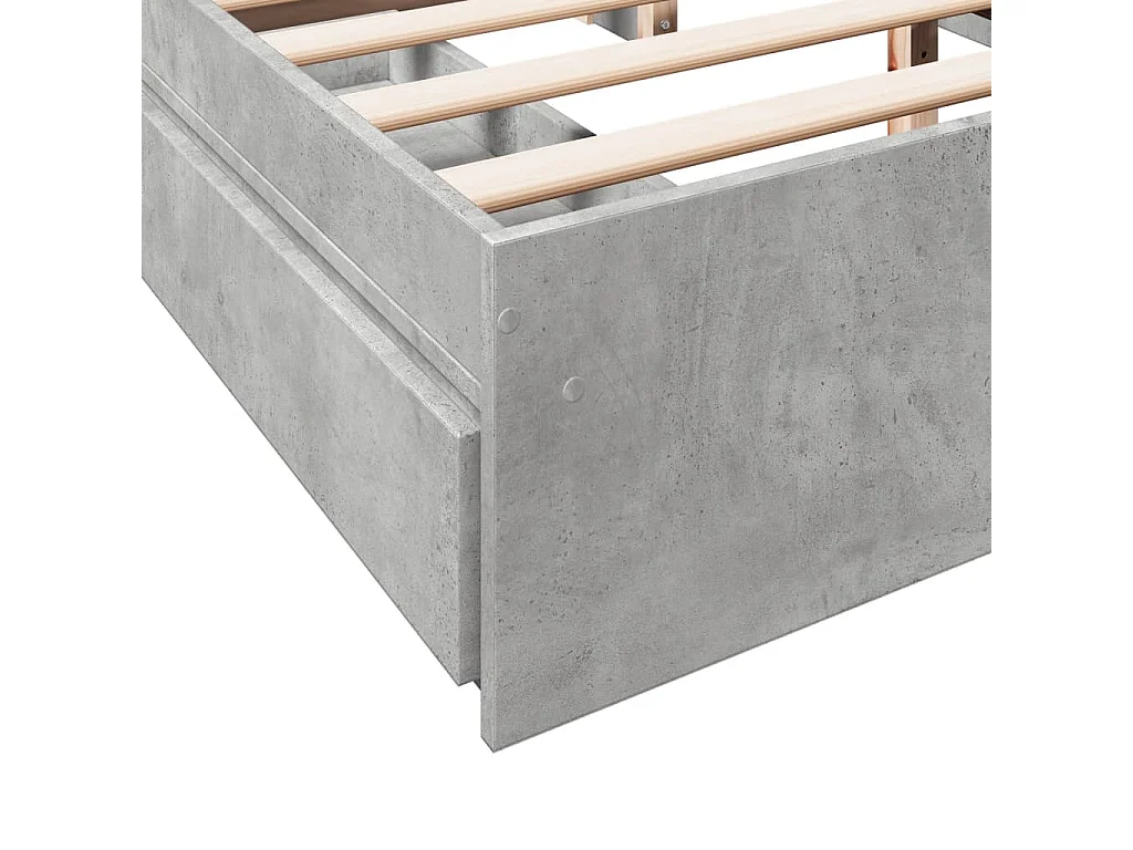 Cadre de lit avec tiroirs sans matelas gris béton 150x200 cm