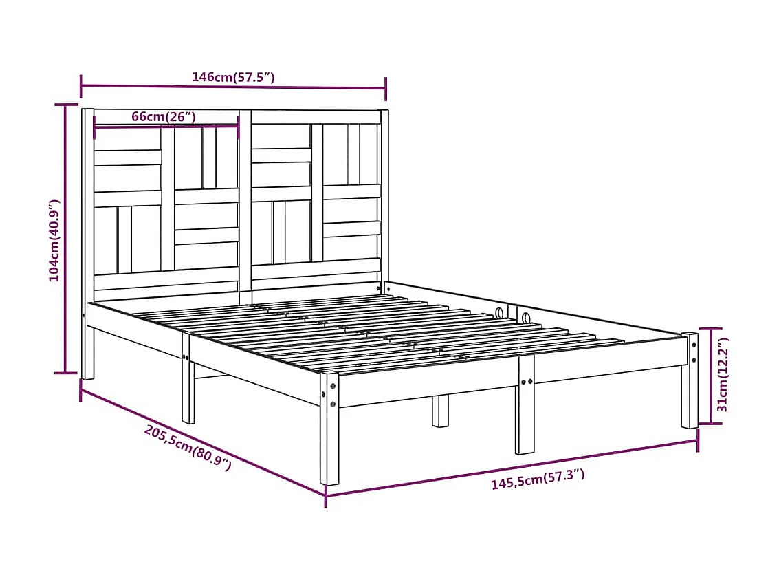 Estructura de cama sin colchón madera maciza 140x200 cm