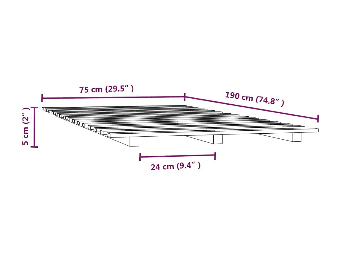 Cadre de lit sans matelas 75x190 cm bois de pin massif