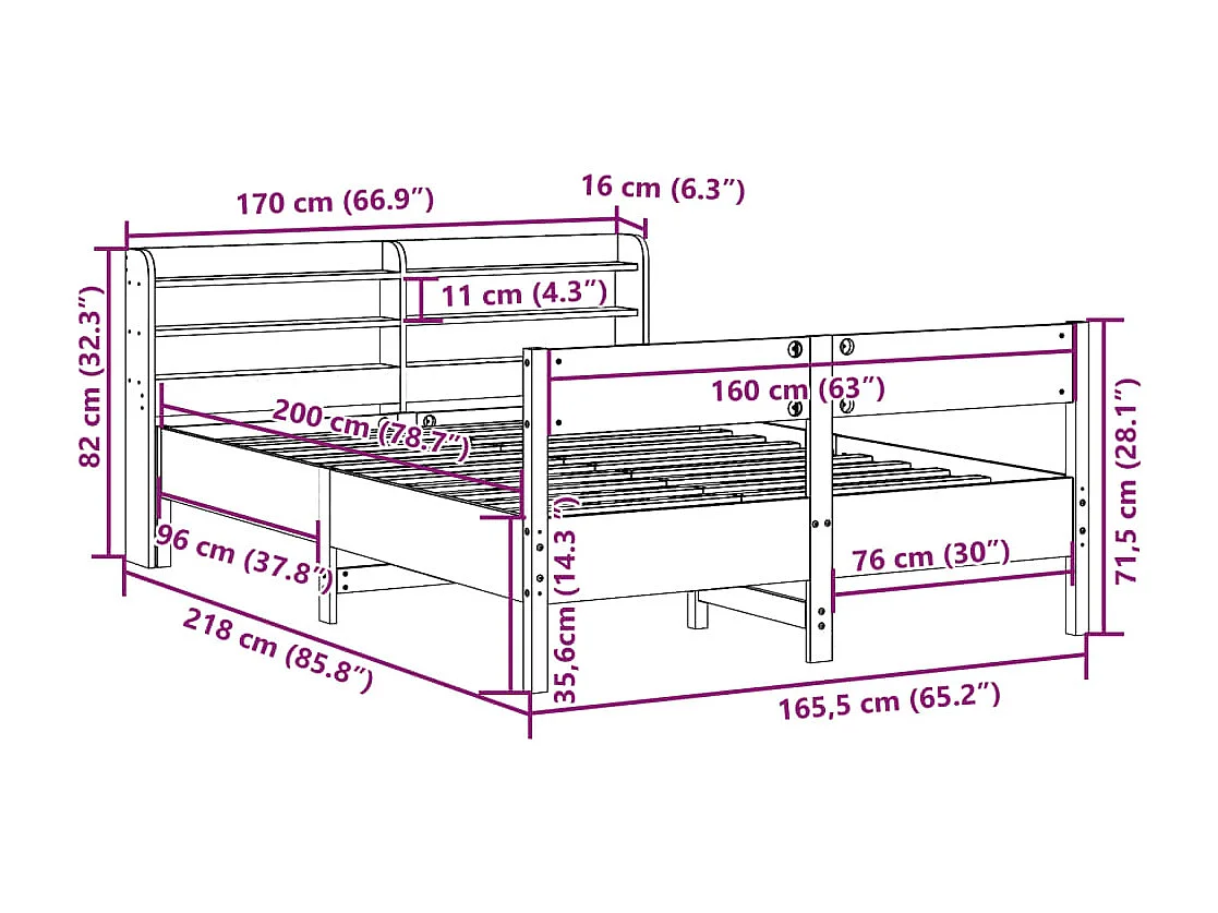 Cadre de lit sans matelas 160x200 cm bois massif de pin