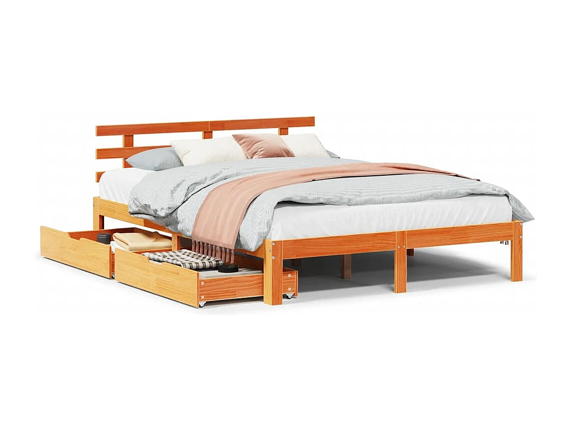 Estructura cama con cajones madera pino marrón cera 150x200 cm