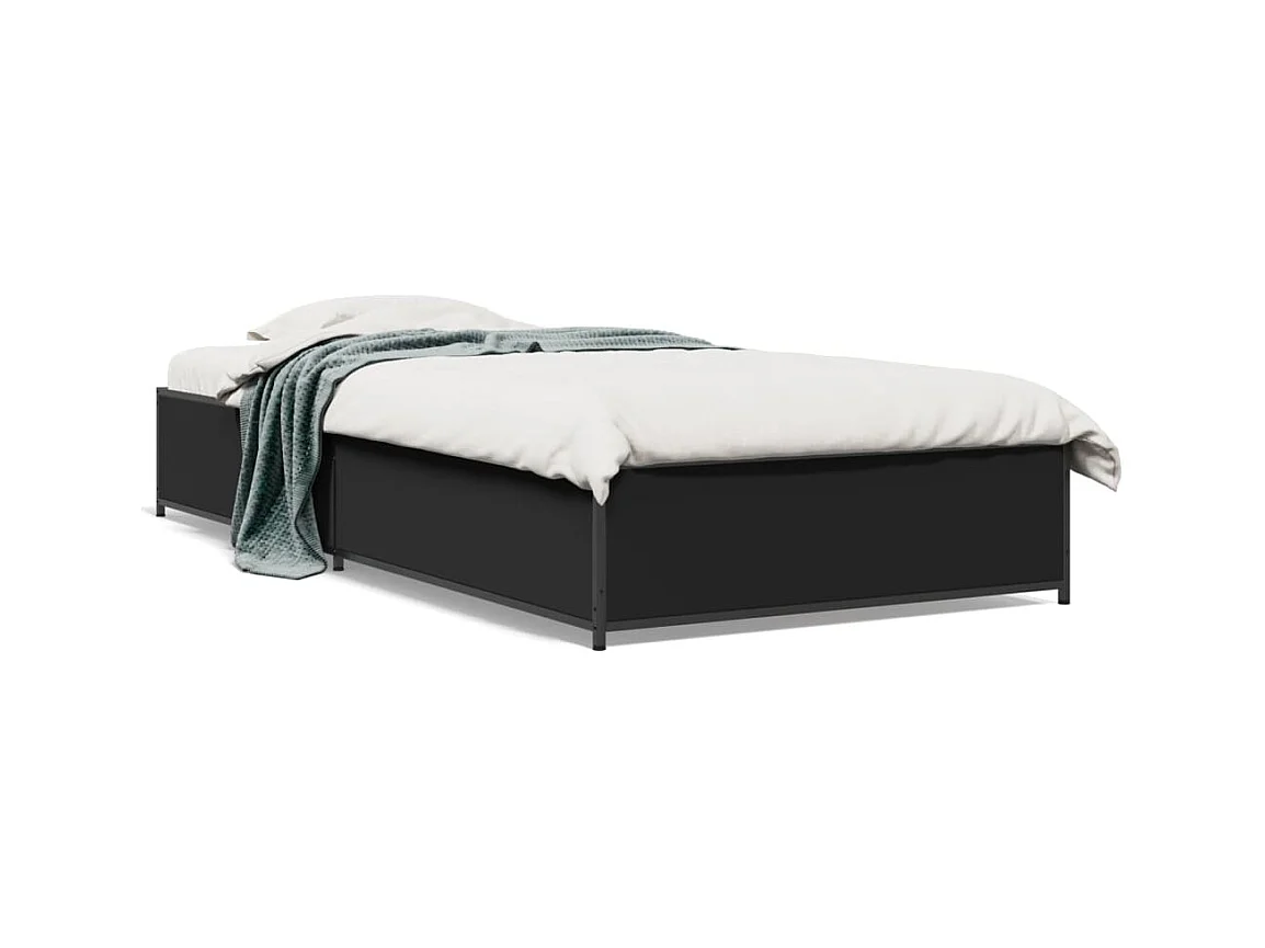 Bedframe bewerkt hout en metaal zwart 100x200 cm