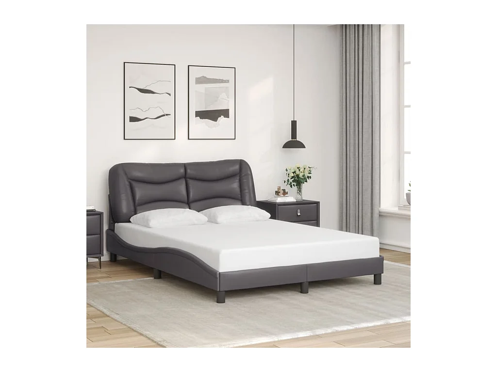 Bedframe met hoofdbord kunstleer grijs 140x200 cm