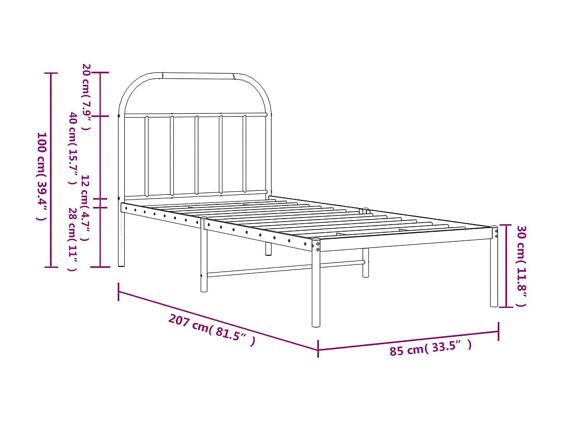 Cadre de lit métal sans matelas avec tête de lit noir 80x200 cm