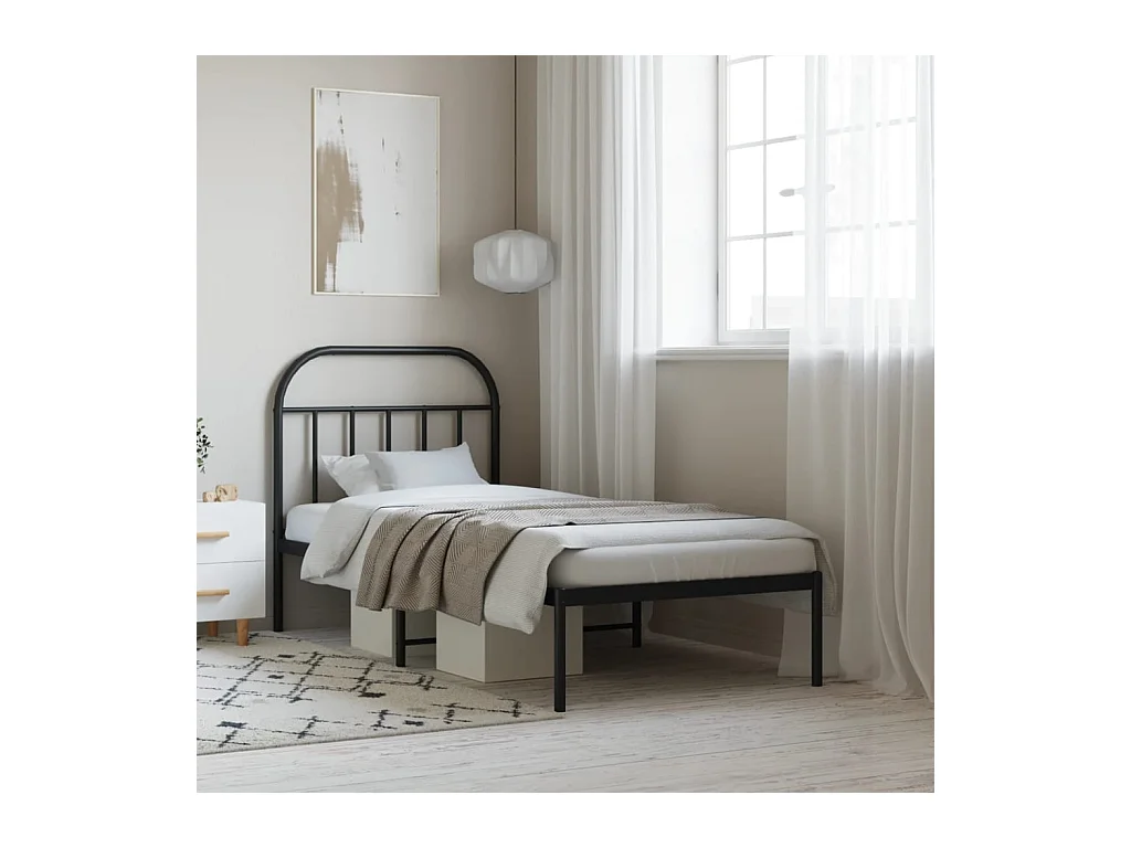 Cadre de lit métal sans matelas avec tête de lit noir 80x200 cm