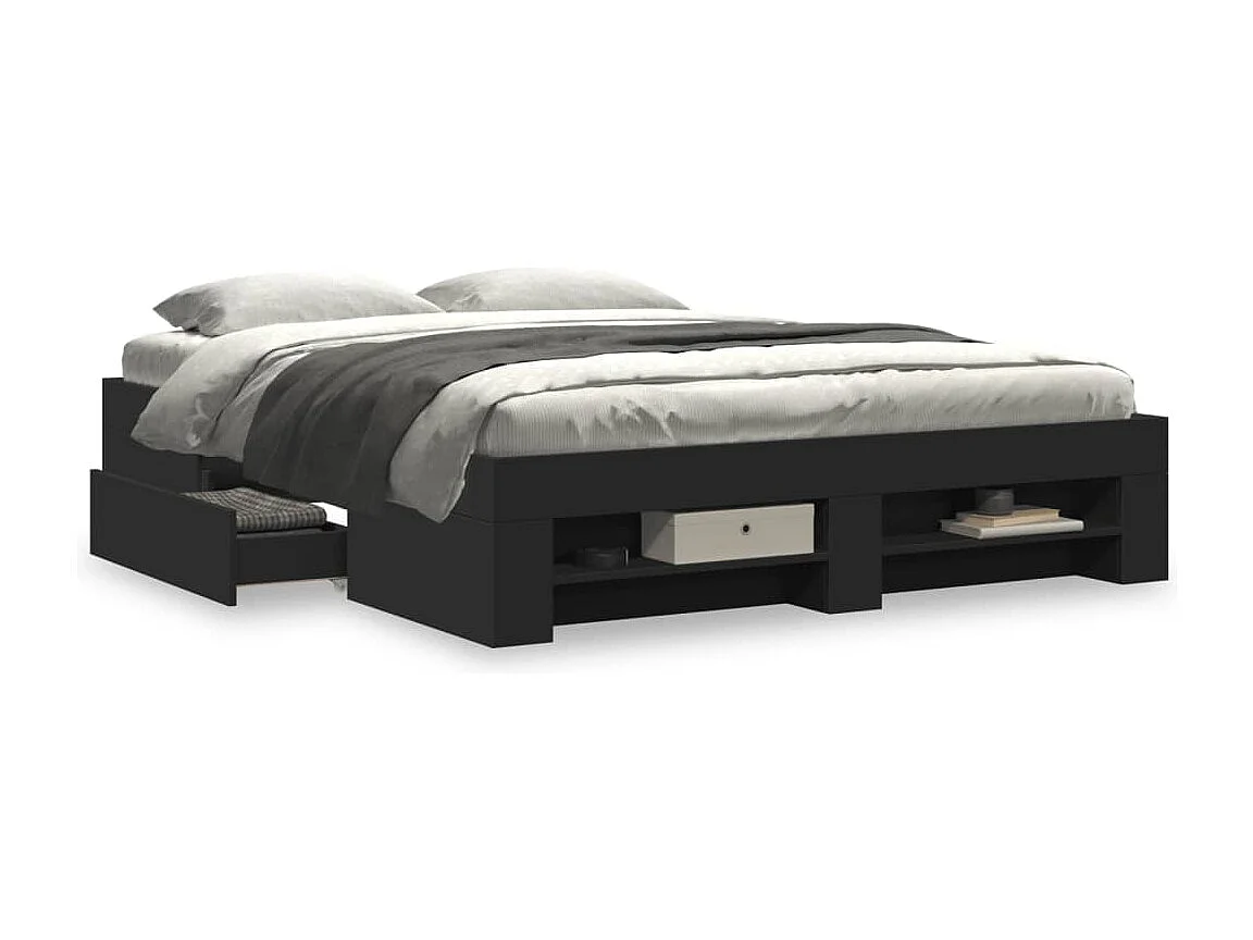 Estrutura de cama 150x200 cm derivados de madeira preto