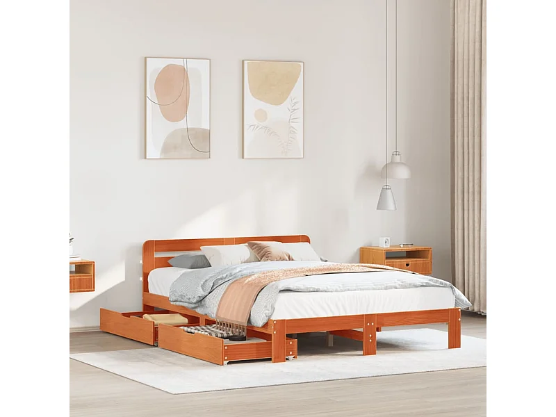 Letto senza Materasso Marrone Cera 140x190 cm in Legno di Pino