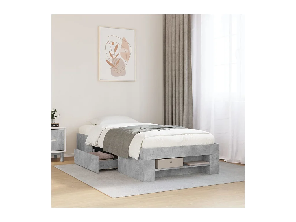 Cadre de lit sans matelas gris béton 90x190cm bois d'ingénierie