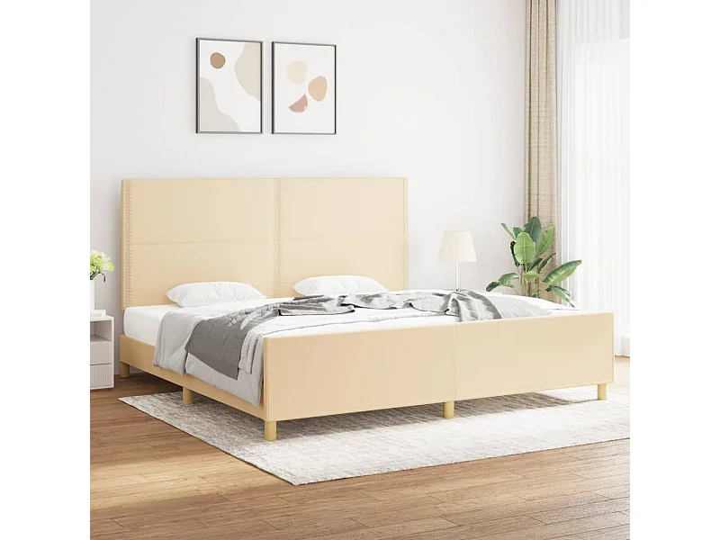 Estrutura de cama sem colchão 200x200 cm tecido cor creme