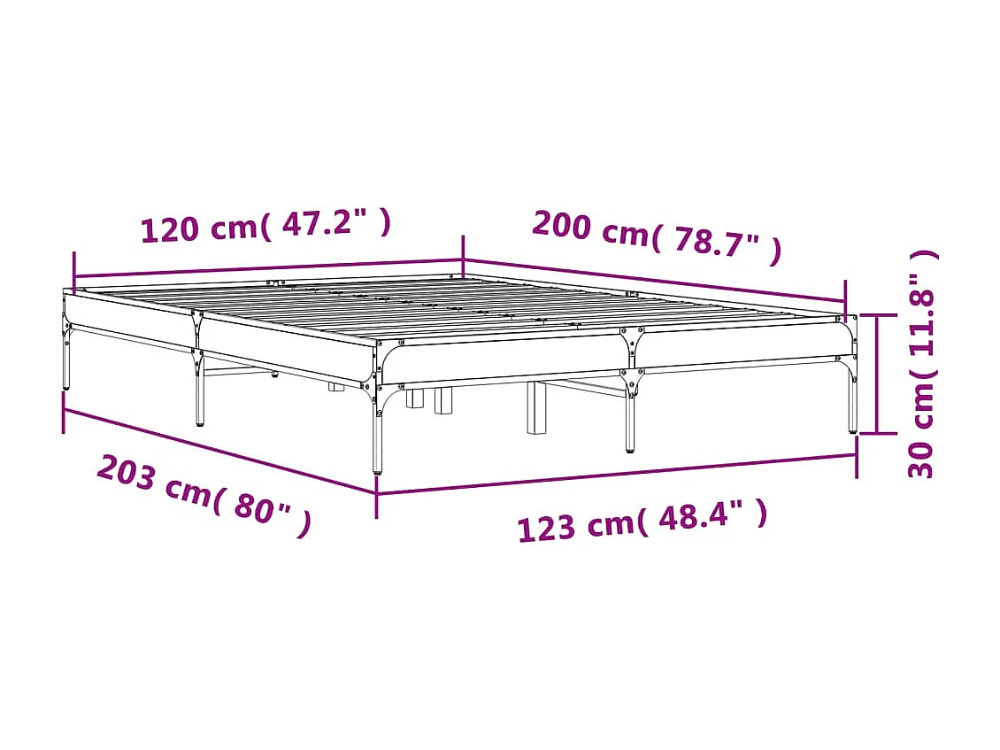 Estructura cama madera ingeniería metal roble ahumado 120x200cm