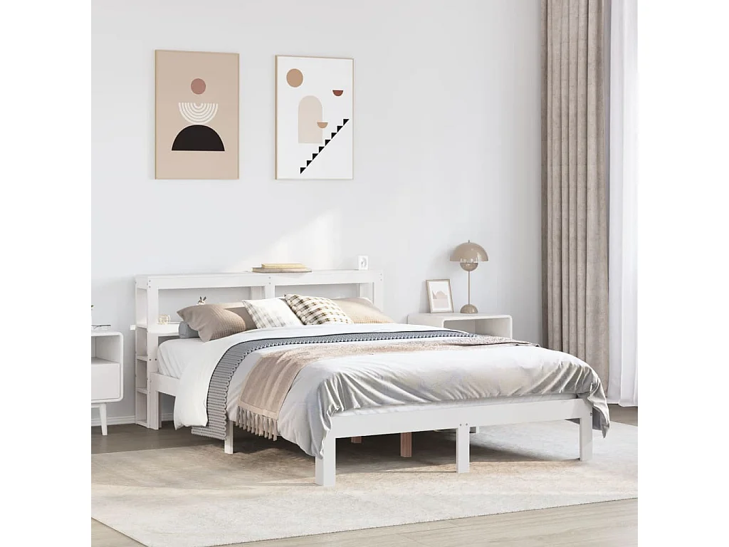 Cadre de lit avec tête de lit sans matelas blanc 160x200 cm