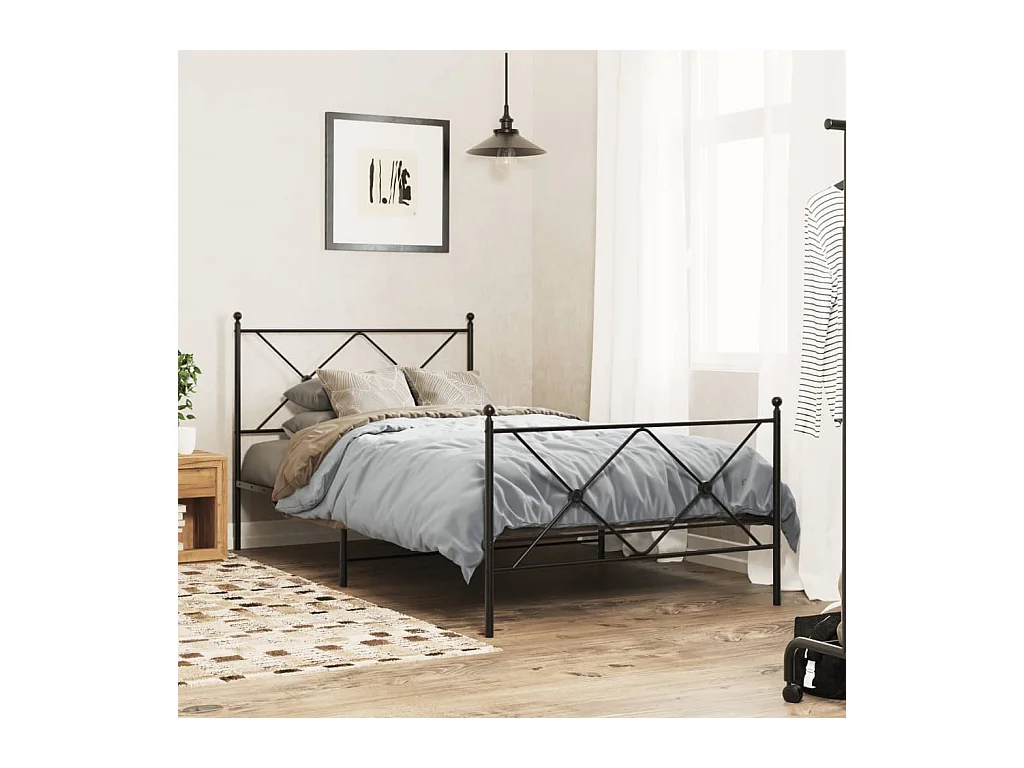 Cadre de lit métal sans matelas avec pied de lit noir 100x190cm