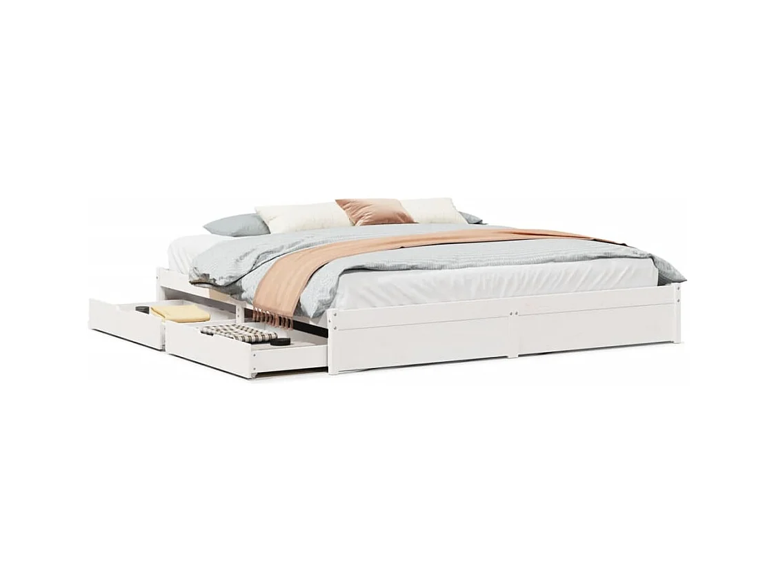 Cadre de lit sans matelas blanc 180x200 cm bois massif de pin