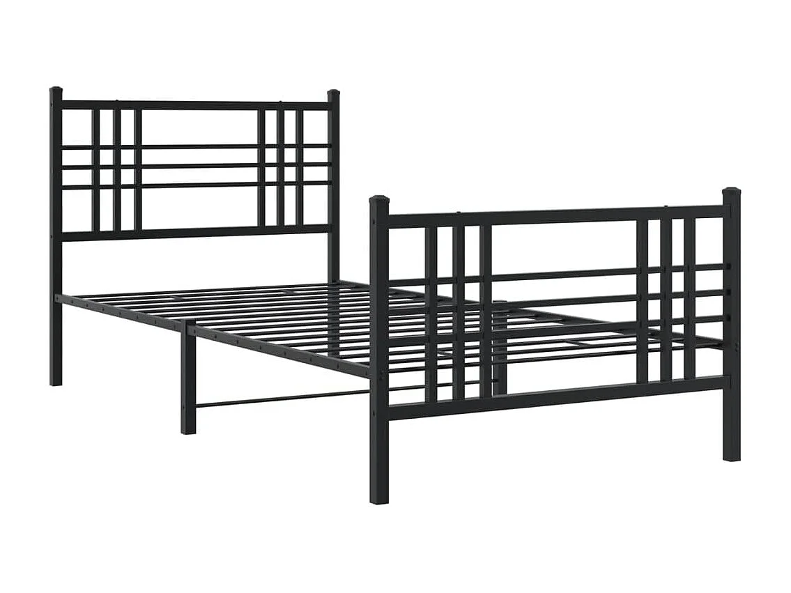 Cadre de lit métal sans matelas avec pied de lit noir 100x190cm