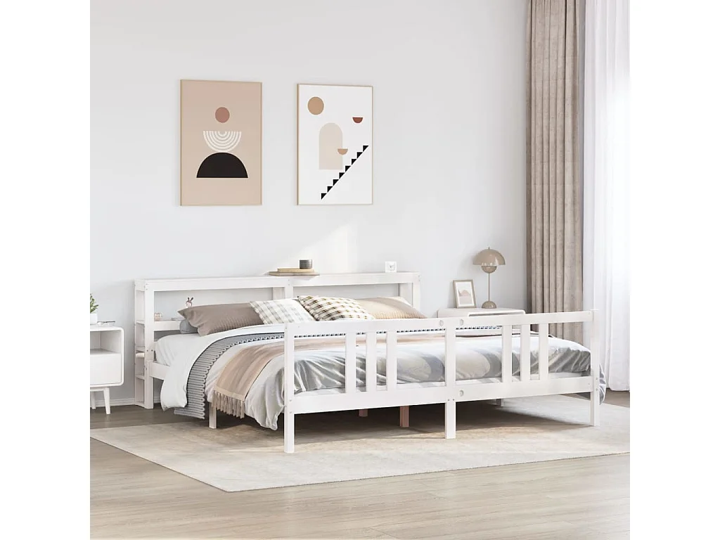 Cadre de lit avec tête de lit sans matelas blanc 200x200 cm