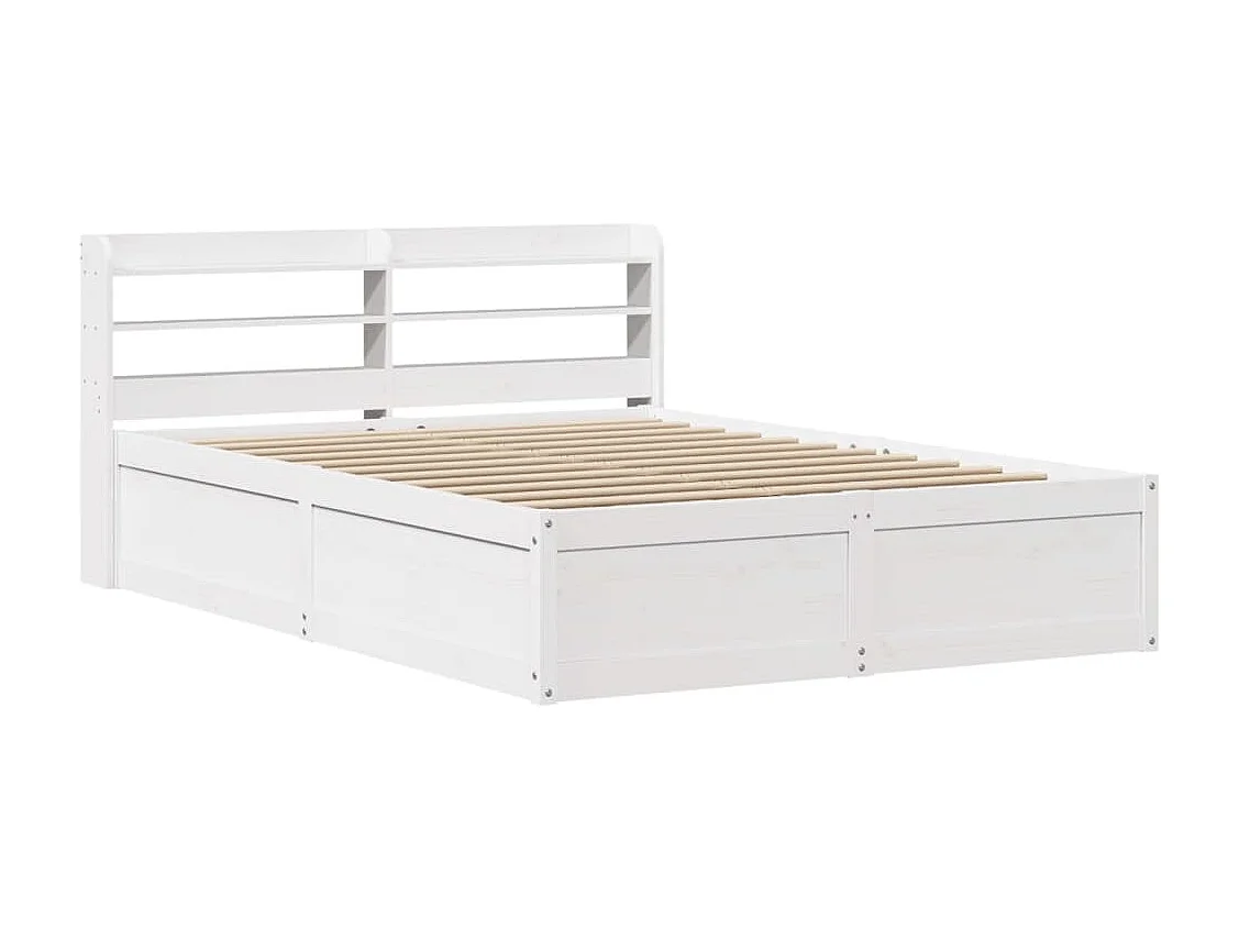 Giroletto con Testiera Bianco 140x190 cm in Legno Massello Pino